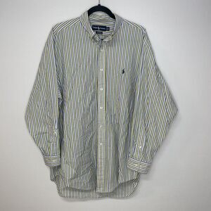 Ralph Lauren Shirt Men 16.5 32/33‎ Blue Long Sleeve Button Down Striped Yarmouth